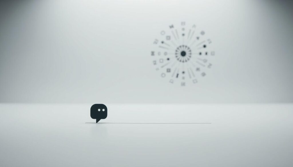 A serene, minimalist composition exploring the fundamental elements of prompt engineering. In the foreground, a stylized icon representing the user's input - a keyboard or a text prompt. The middle ground features a neutral, reflective surface, hinting at the transformation process. In the background, an array of abstract visual elements, symbolizing the AI model's inner workings and the emergent image output. Soft, diffused lighting creates a contemplative atmosphere, while a narrow depth of field draws the viewer's focus to the central elements. The overall mood is one of simplicity, clarity, and the power of language to shape visual creation.